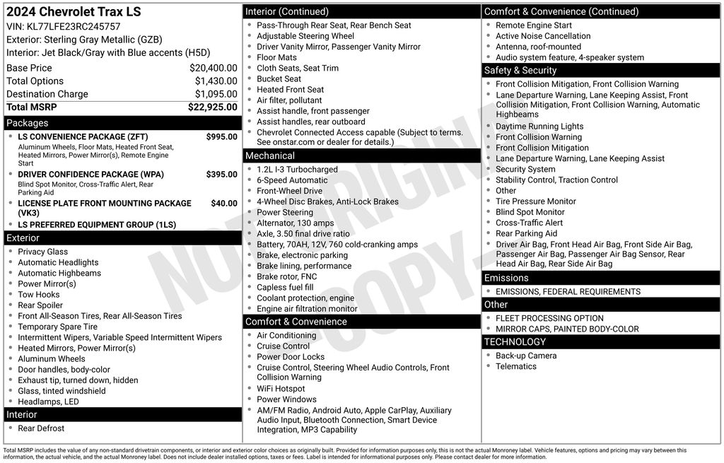 Used 2024 Chevrolet Trax LS with VIN KL77LFE23RC245757 for sale in Elk River, Minnesota