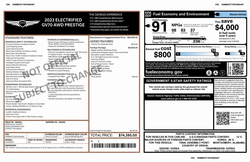 Used 2023 GENESIS GV70 Advanced with VIN 5NMMCET15PH000497 for sale in Phoenix, AZ