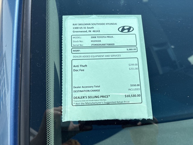 Used 2008 Toyota Prius Standard with VIN JTDKB20U087708009 for sale in Greenwood, IN