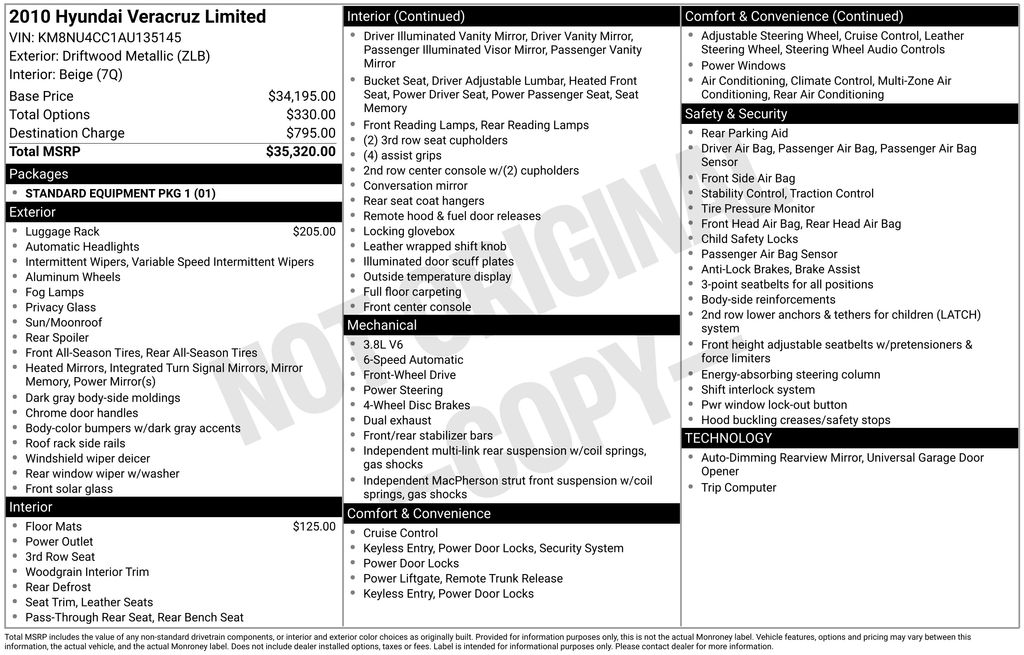 Used 2010 Hyundai Veracruz Limited with VIN KM8NU4CC1AU135145 for sale in Newton, IA