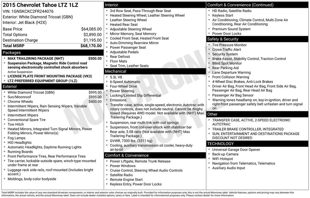 Used 2015 Chevrolet Tahoe LTZ with VIN 1GNSKCKC2FR244076 for sale in Elk River, Minnesota