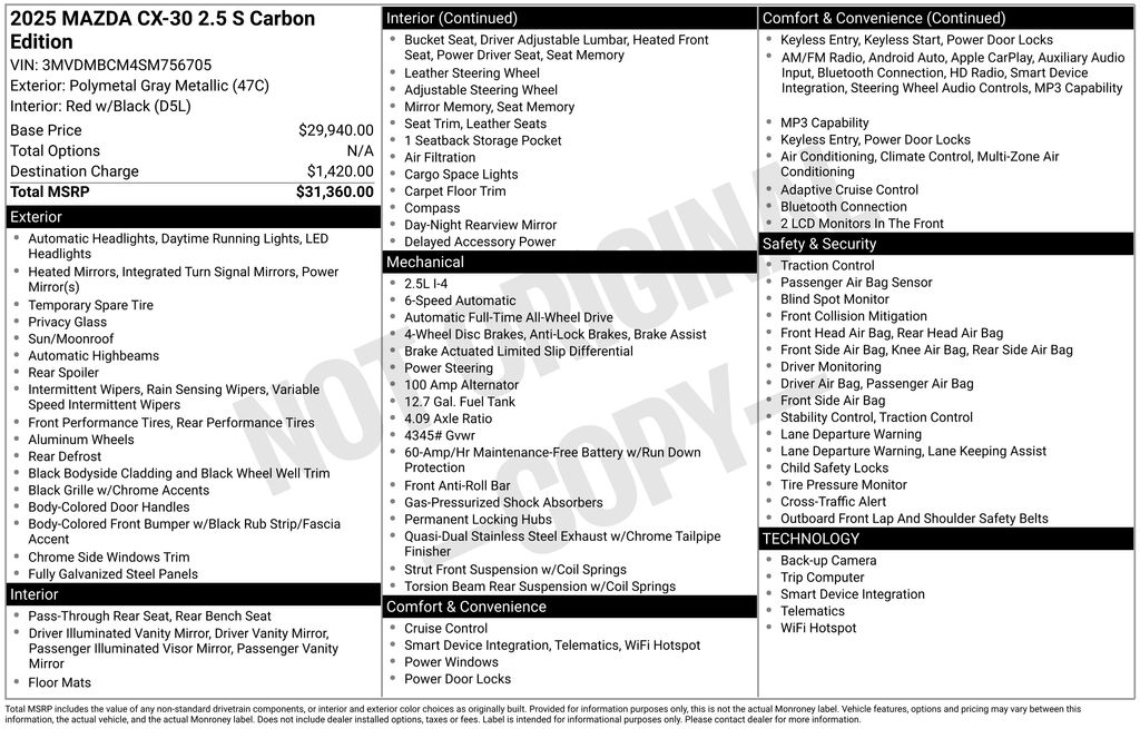 Used 2025 Mazda CX-30 Carbon Edition with VIN 3MVDMBCM4SM756705 for sale in Elk River, Minnesota