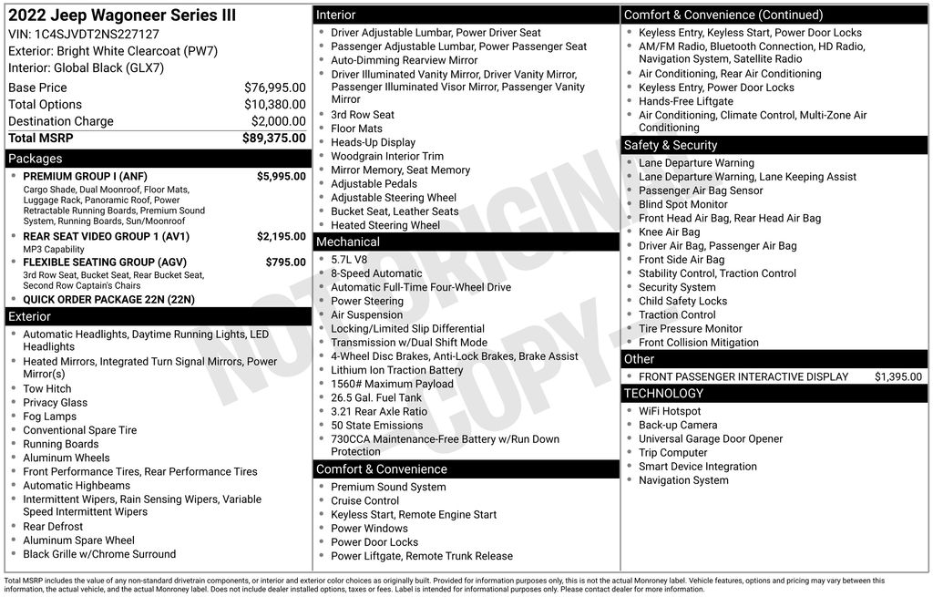 Used 2022 Jeep Wagoneer Series III with VIN 1C4SJVDT2NS227127 for sale in Elk River, Minnesota