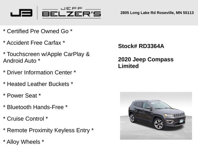 Used 2020 Jeep Compass Limited with VIN 3C4NJCCB3LT128564 for sale in Lakeville, MN