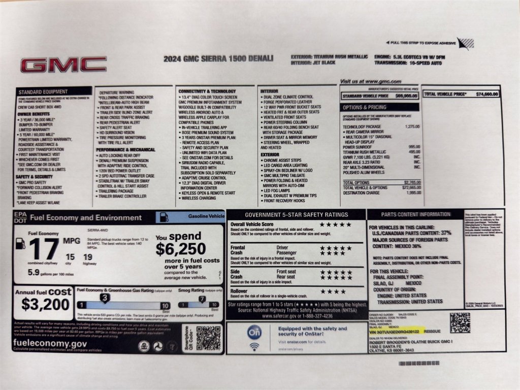 Used 2024 GMC Sierra 1500 Denali Denali with VIN 3GTUUGED0RG439122 for sale in Kansas City