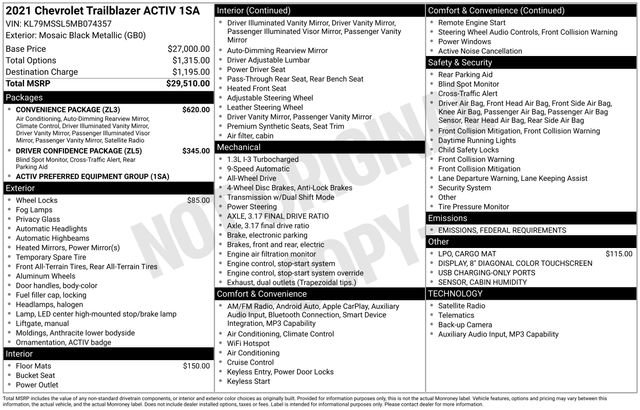 Used 2021 Chevrolet Trailblazer Activ with VIN KL79MSSL5MB074357 for sale in Grove City, OH