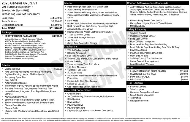 2025 GENESIS G70 Standard's photo