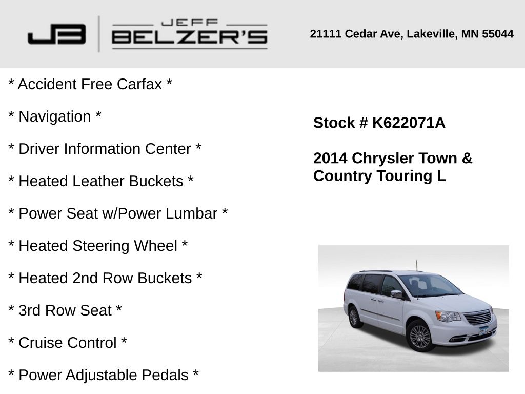 Used 2014 Chrysler Town & Country Touring-L with VIN 2C4RC1CGXER188438 for sale in Lakeville, MN