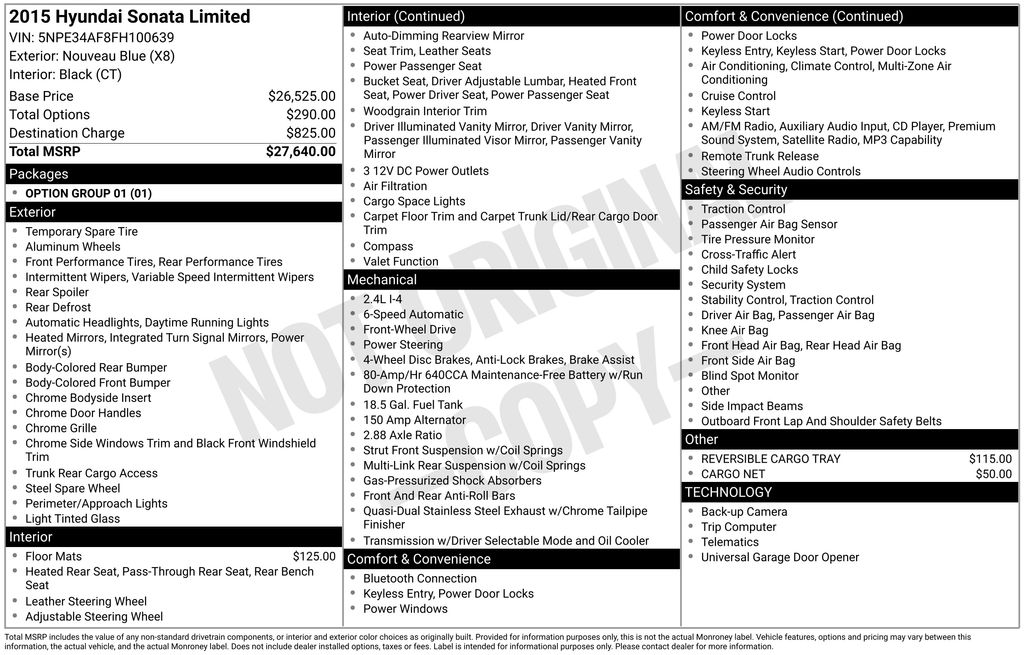Used 2015 Hyundai Sonata Limited with VIN 5NPE34AF8FH100639 for sale in Christiansburg, VA