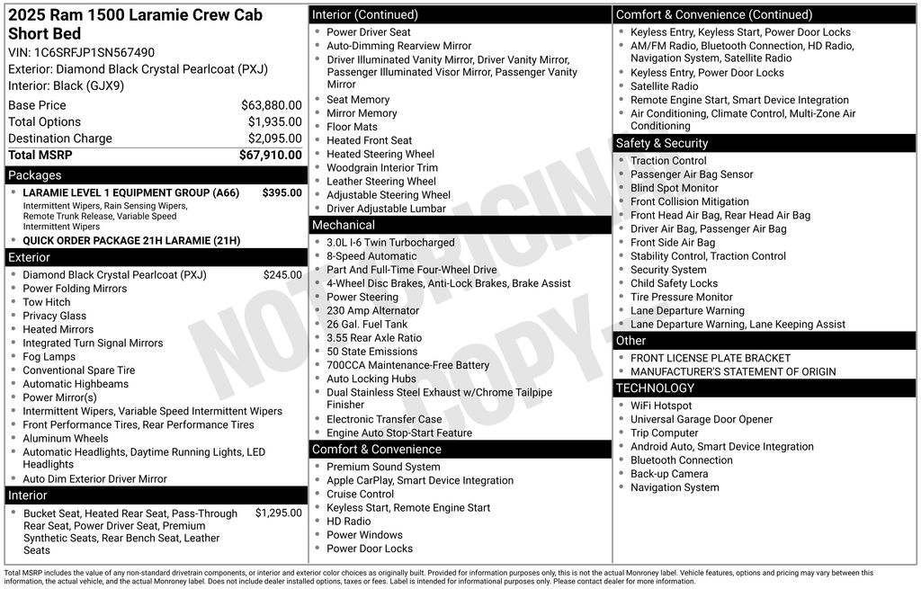 Used 2025 RAM Ram 1500 Pickup Laramie with VIN 1C6SRFJP1SN567490 for sale in Elk River, Minnesota