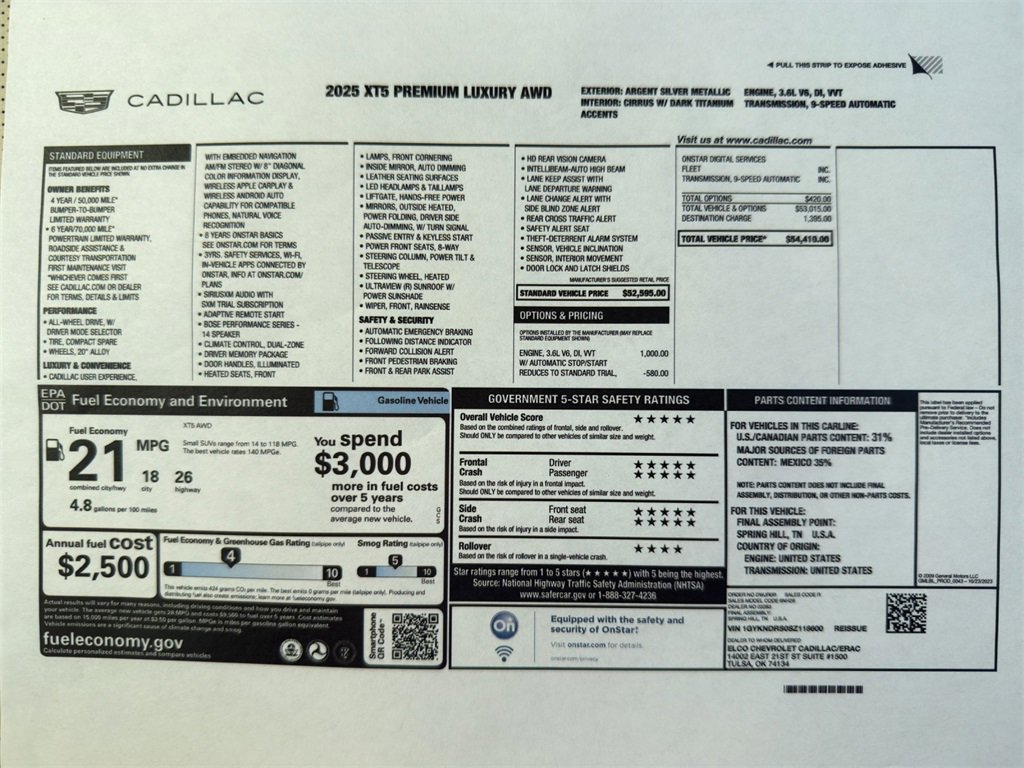 Used 2025 Cadillac XT5 Premium Luxury with VIN 1GYKNDRS0SZ118600 for sale in Kansas City