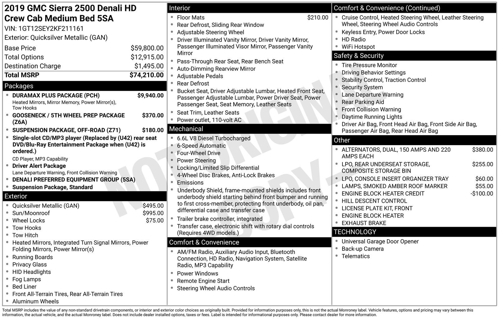 Used 2019 GMC Sierra 2500 Denali HD Denali with VIN 1GT12SEY2KF211161 for sale in Baxter, Minnesota