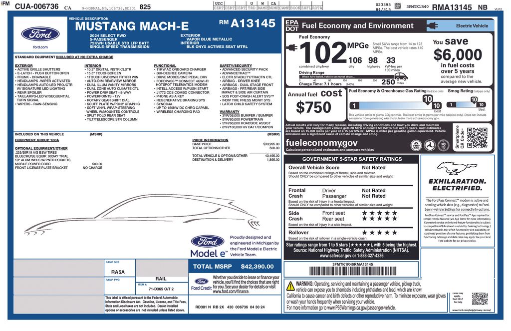 Certified 2024 Ford Mustang Mach-E Select RWD with VIN 3FMTK1R40RMA13145 for sale in Carlsbad, CA