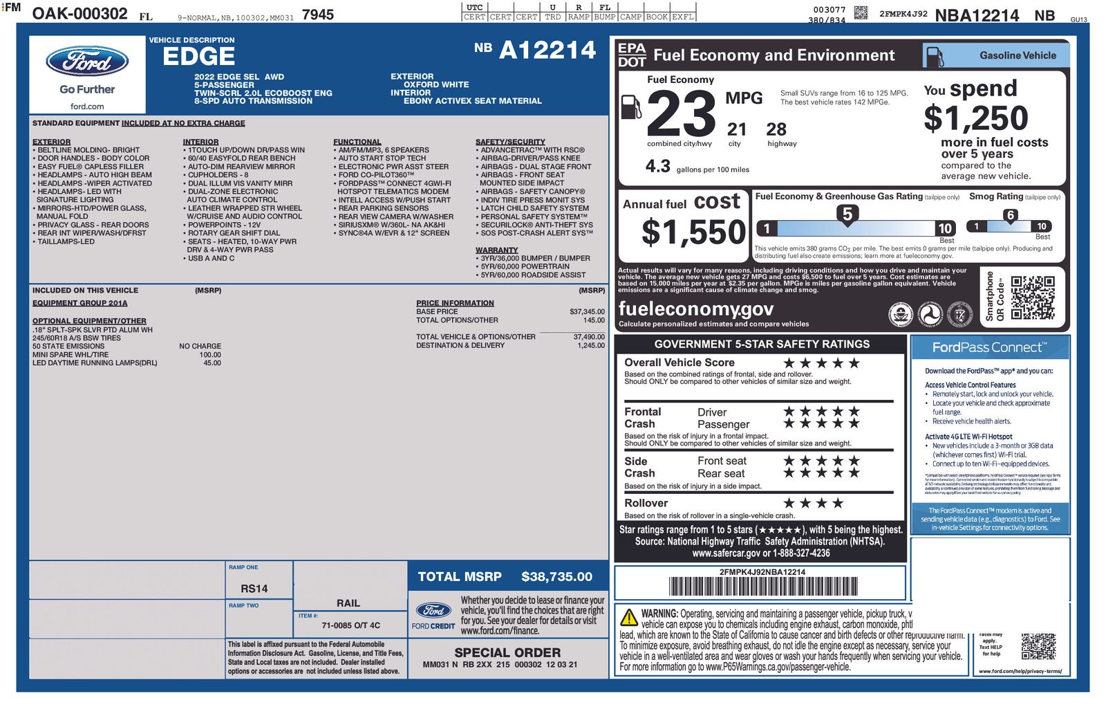 Used 2022 Ford Edge SEL with VIN 2FMPK4J92NBA12214 for sale in Brainerd, Minnesota