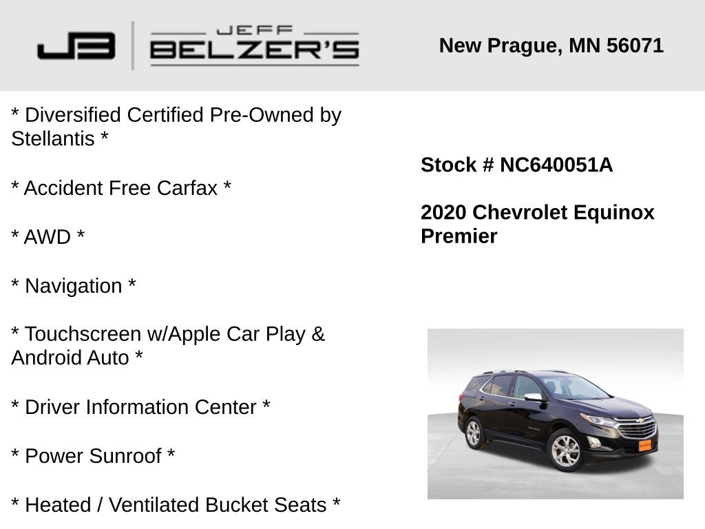 Used 2020 Chevrolet Equinox Premier with VIN 2GNAXXEV7L6228447 for sale in New Prague, MN