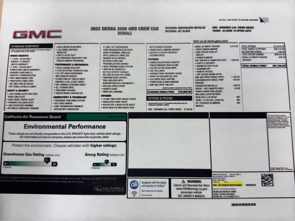 Used 2022 GMC Sierra 3500 Denali HD Denali with VIN 1GT49WEY5NF354884 for sale in Kansas City