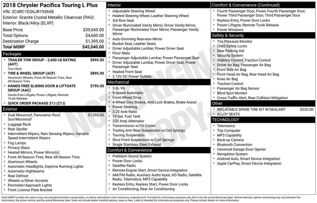 2018 Chrysler Pacifica Touring L Plus's photo