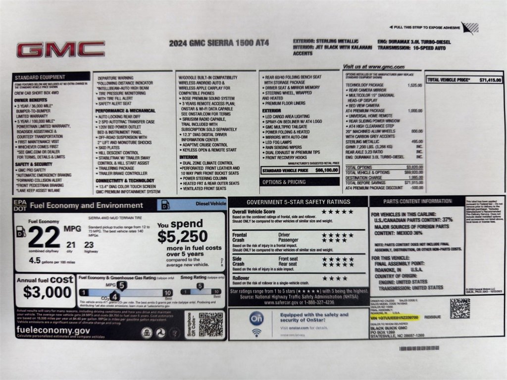 Used 2024 GMC Sierra 1500 AT4 with VIN 1GTUUEE81RZ239700 for sale in Kansas City