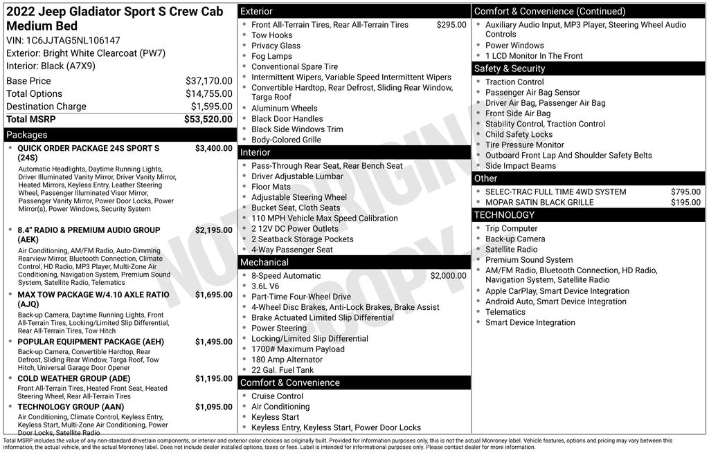 Used 2022 Jeep Gladiator Sport S with VIN 1C6JJTAG5NL106147 for sale in Elk River, Minnesota