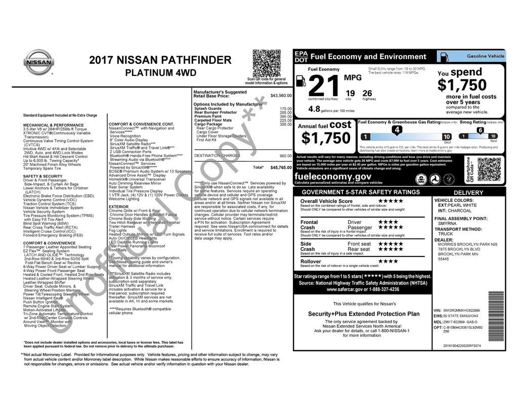 Used 2017 Nissan Pathfinder Platinum with VIN 5N1DR2MMXHC622899 for sale in Elk River, Minnesota