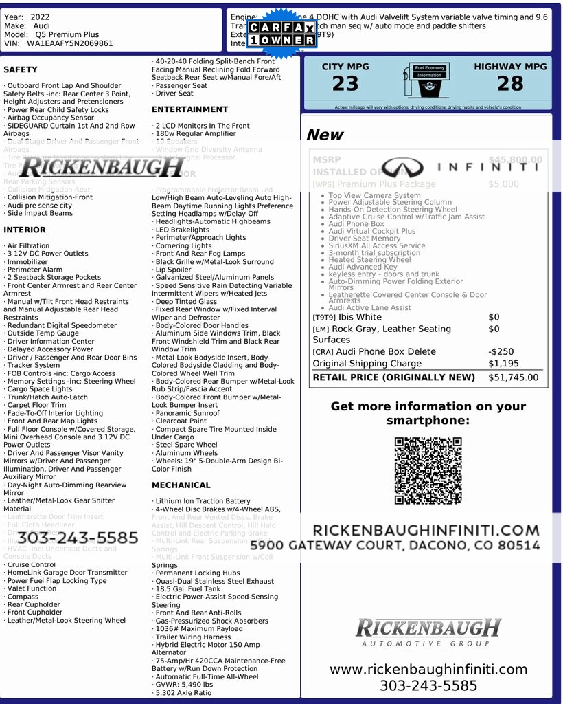 PreOwned 2022 Audi Q5 45 S line Premium Plus 4D Sport Utility in Dacono P2603 Rickenbaugh