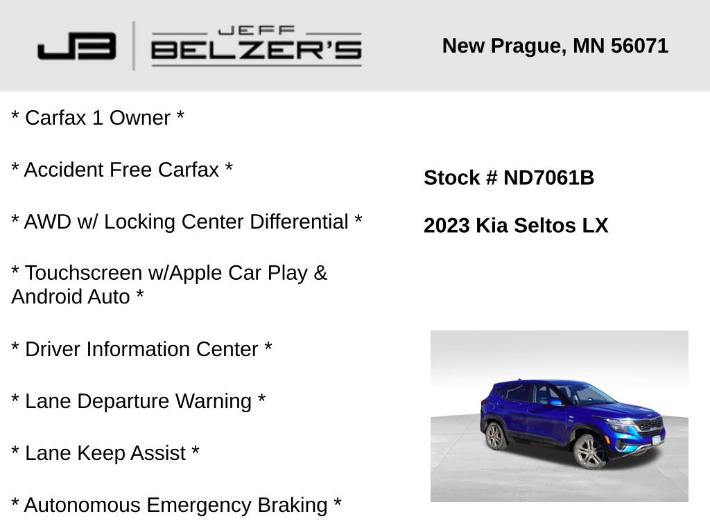 Used 2023 Kia Seltos LX with VIN KNDEPCAA1P7448128 for sale in New Prague, MN