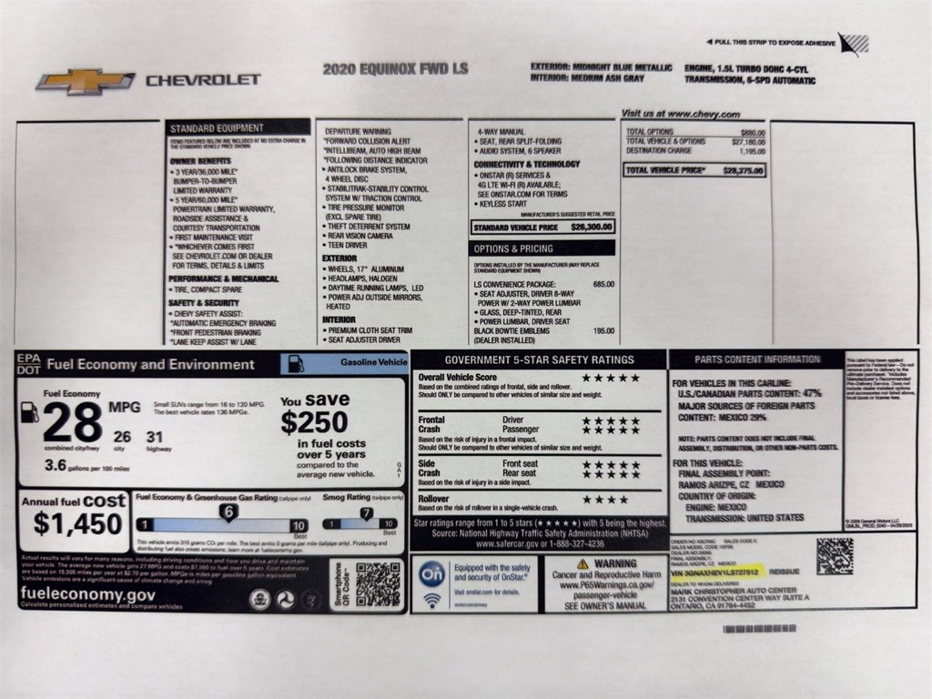 Used 2020 Chevrolet Equinox LS with VIN 3GNAXHEV1LS727512 for sale in Kansas City