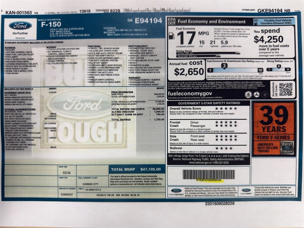 Used 2016 Ford F-150 XLT with VIN 1FTEW1EFXGKE94194 for sale in Kansas City