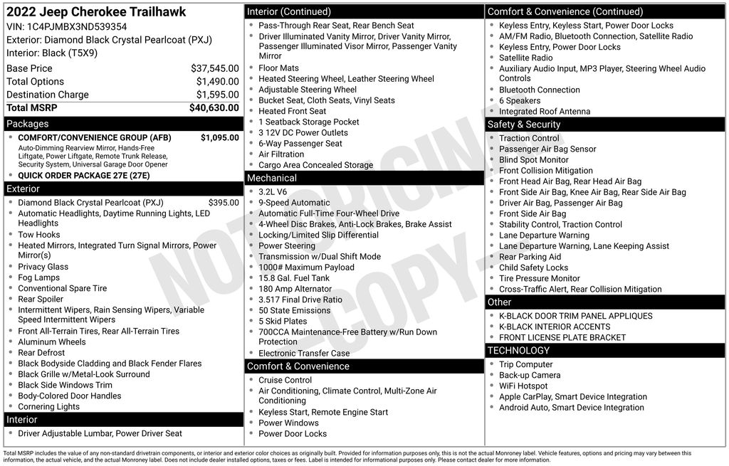 Used 2022 Jeep Cherokee Trailhawk with VIN 1C4PJMBX3ND539354 for sale in Elk River, Minnesota