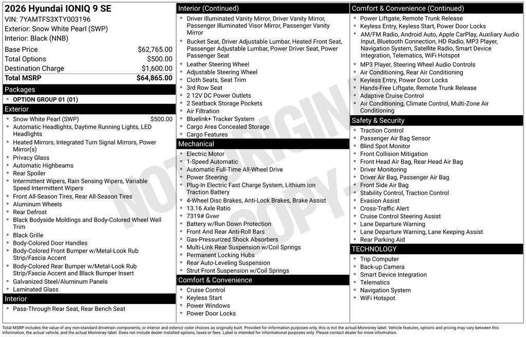 Certified 2026 Hyundai IONIQ 9 SE with VIN 7YAMTFS3XTY003196 for sale in Highland Park, IL