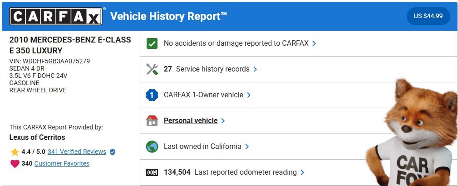 Used 2010 Mercedes-Benz E-Class E350 Luxury with VIN WDDHF5GB3AA075279 for sale in Cerritos, CA