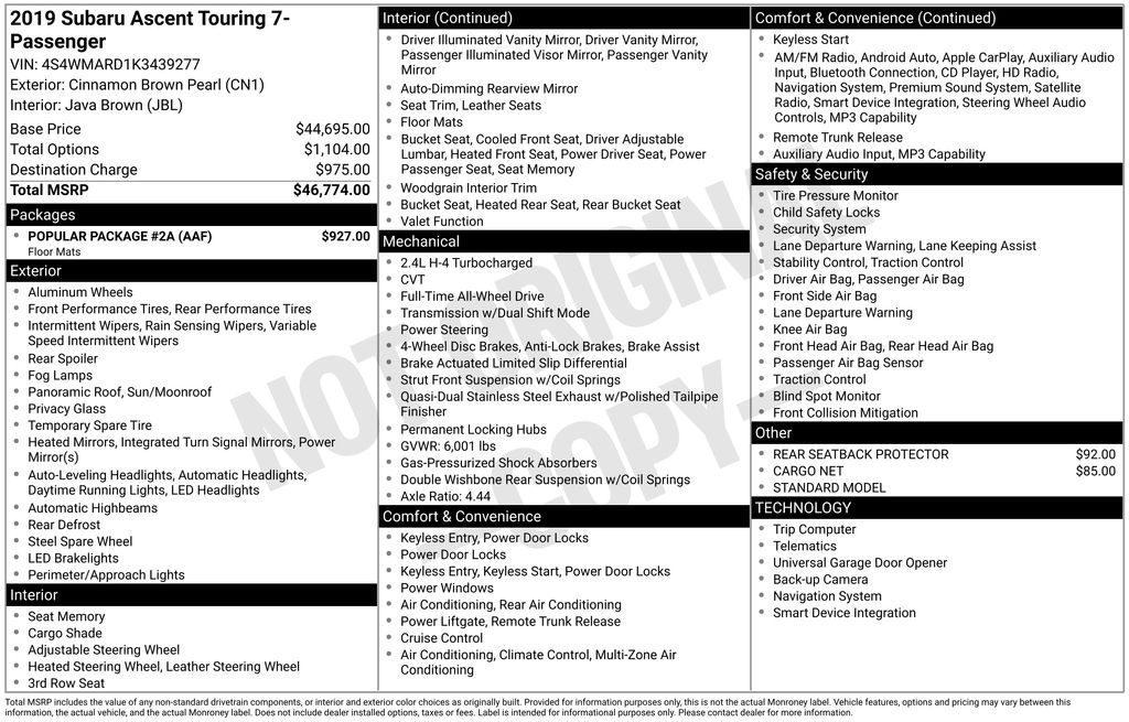 2019 Subaru Ascent Touring's photo