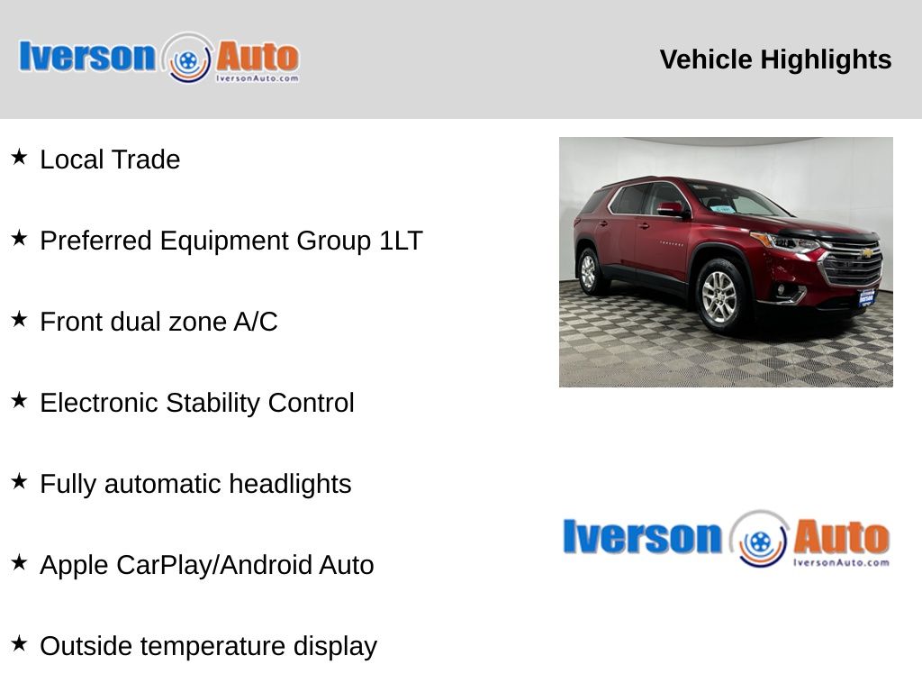 Used 2020 Chevrolet Traverse 1LT with VIN 1GNERGKW6LJ196375 for sale in Huron, SD