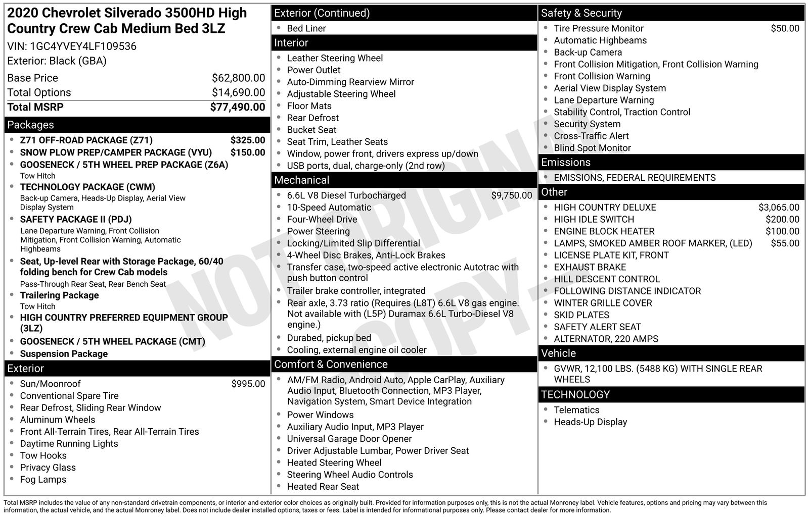 Used 2020 Chevrolet Silverado 3500HD High Country with VIN 1GC4YVEY4LF109536 for sale in Brainerd, Minnesota