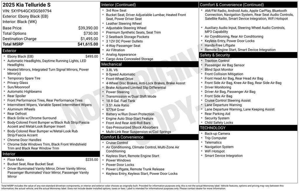 Image of Pre-Owned 2025 Kia Telluride S With Navigation