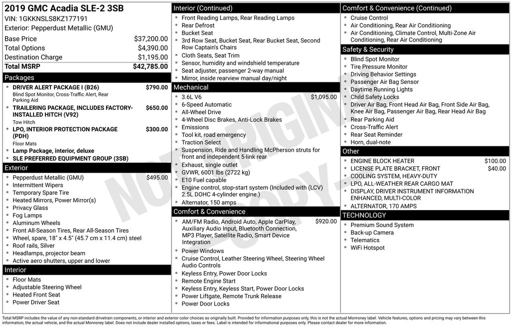 Used 2019 GMC Acadia SLE-2 with VIN 1GKKNSLS8KZ177191 for sale in Elk River, Minnesota