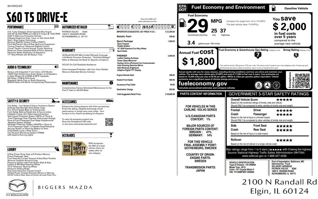 2015 Volvo S60 T5 Premier