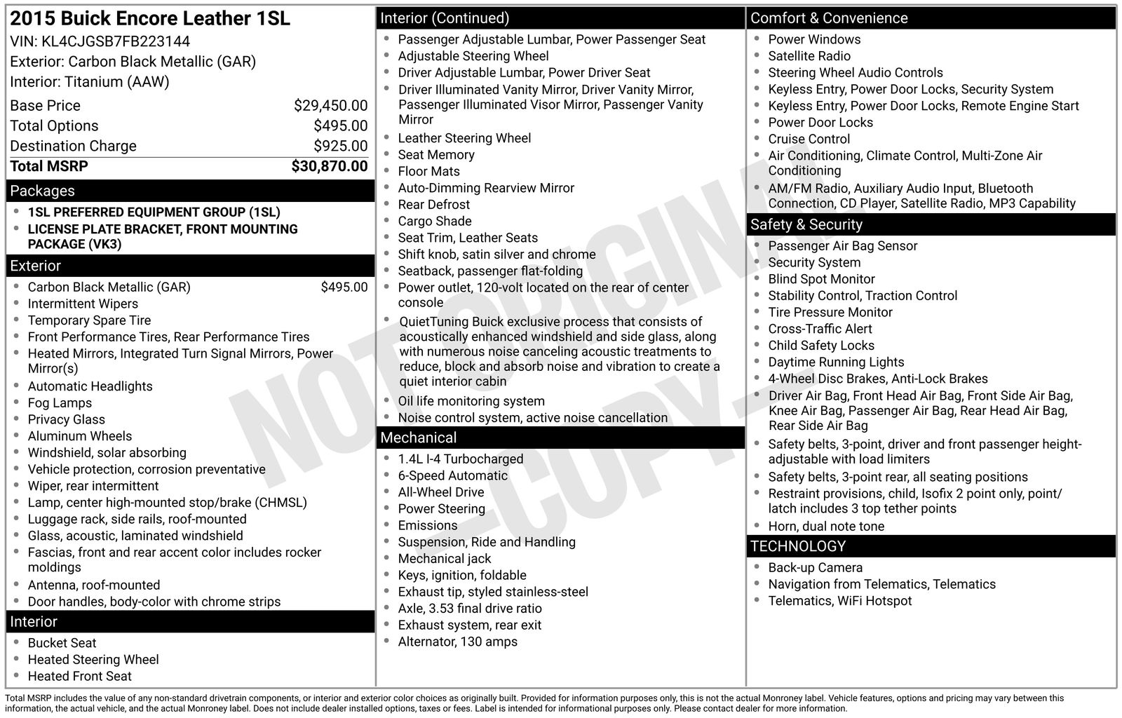 Used 2015 Buick Encore Leather with VIN KL4CJGSB7FB223144 for sale in Brainerd, Minnesota