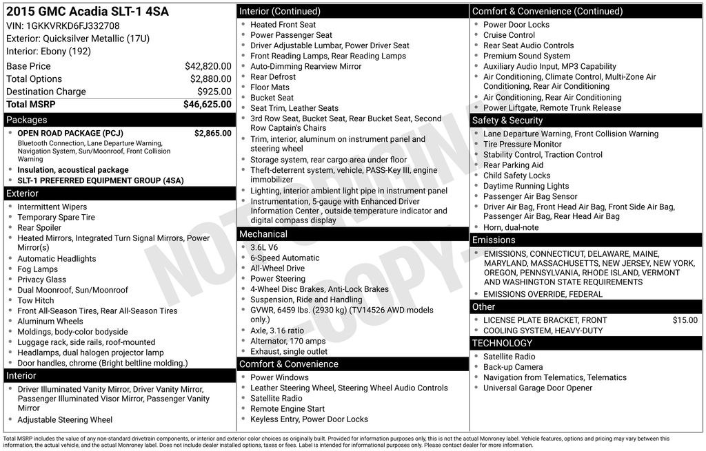 Used 2015 GMC Acadia SLT1 with VIN 1GKKVRKD6FJ332708 for sale in Elk River, Minnesota