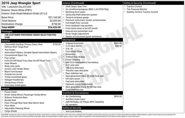 2010 Jeep Wrangler Sport's photo