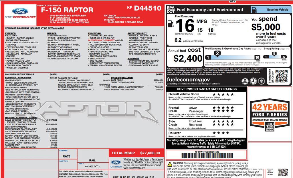 Used 2019 Blue Ford Raptor image 3