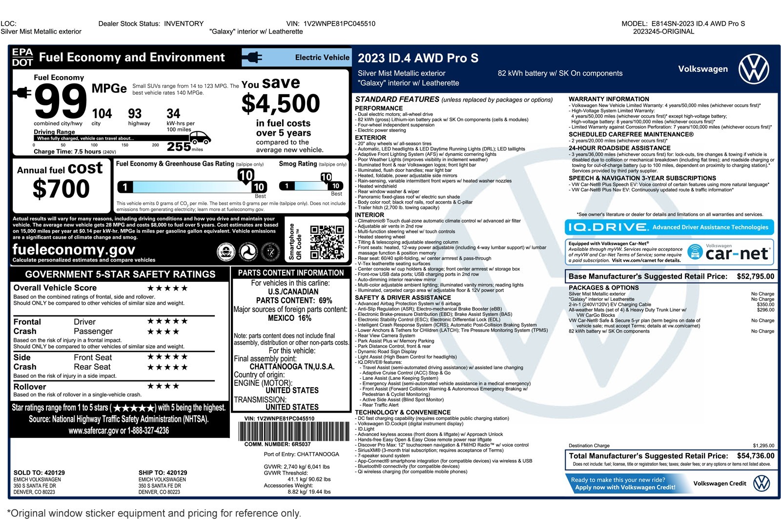 Used 2023 Volkswagen ID.4 PRO S with VIN 1V2WNPE81PC045510 for sale in Costa Mesa, CA