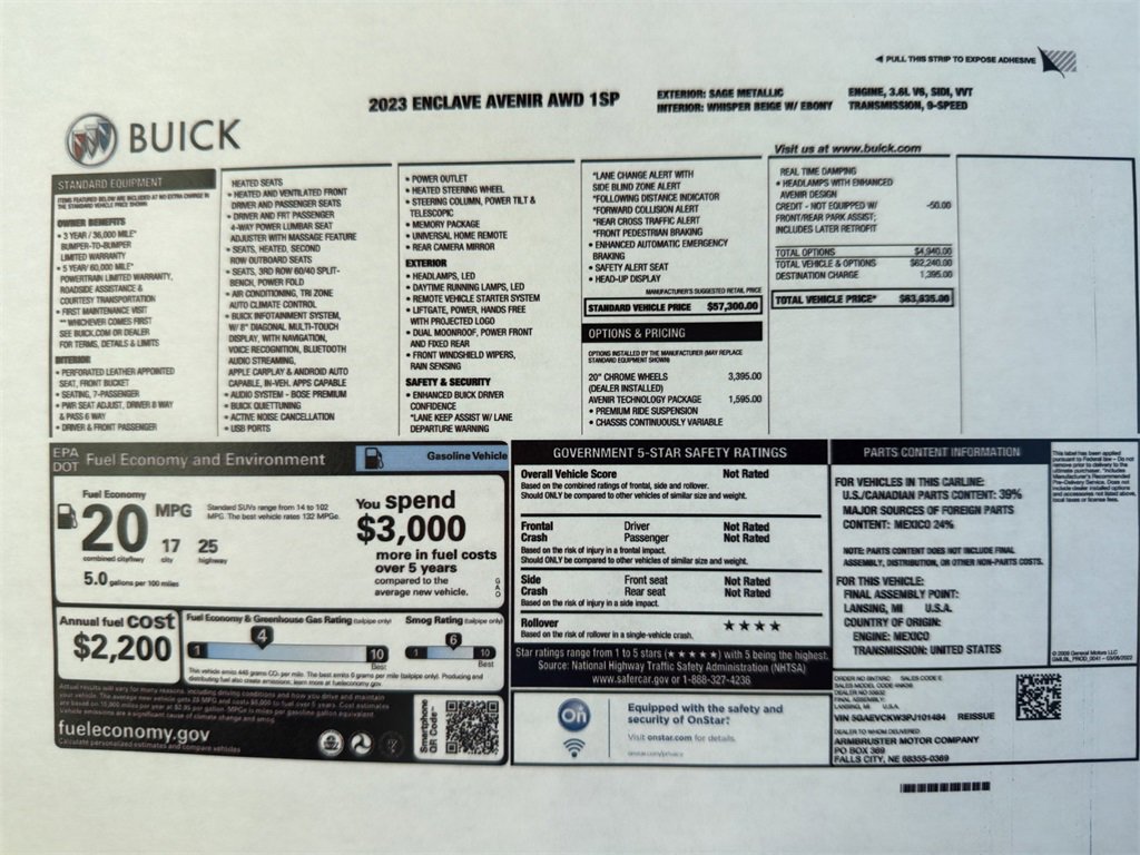 Used 2023 Buick Enclave Avenir with VIN 5GAEVCKW3PJ101484 for sale in Kansas City