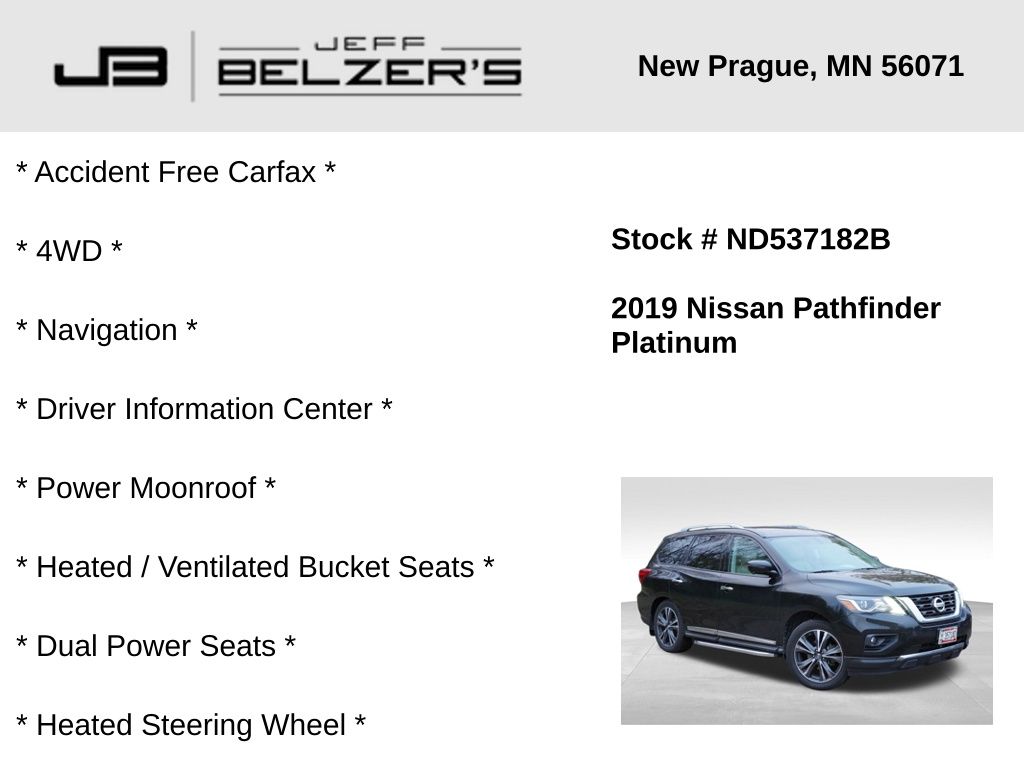 Used 2019 Nissan Pathfinder Platinum with VIN 5N1DR2MM3KC582978 for sale in New Prague, MN