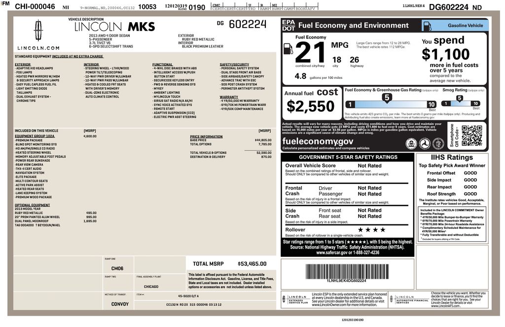 Used 2013 Lincoln MKS Base with VIN 1LNHL9EK4DG602224 for sale in Redlands, CA