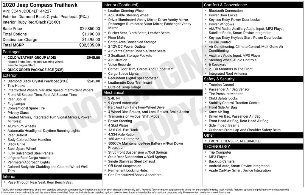 Used 2020 Jeep Compass Trailhawk with VIN 3C4NJDDB4LT144227 for sale in Elk River, Minnesota