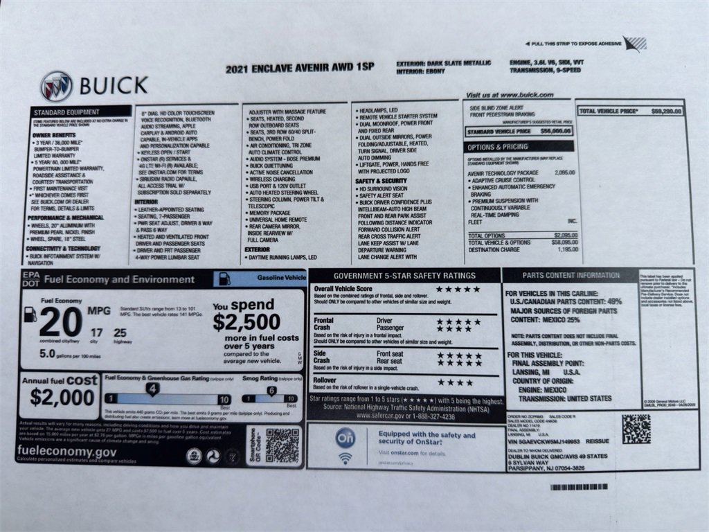 Used 2021 Buick Enclave Avenir with VIN 5GAEVCKW5MJ149953 for sale in Kansas City