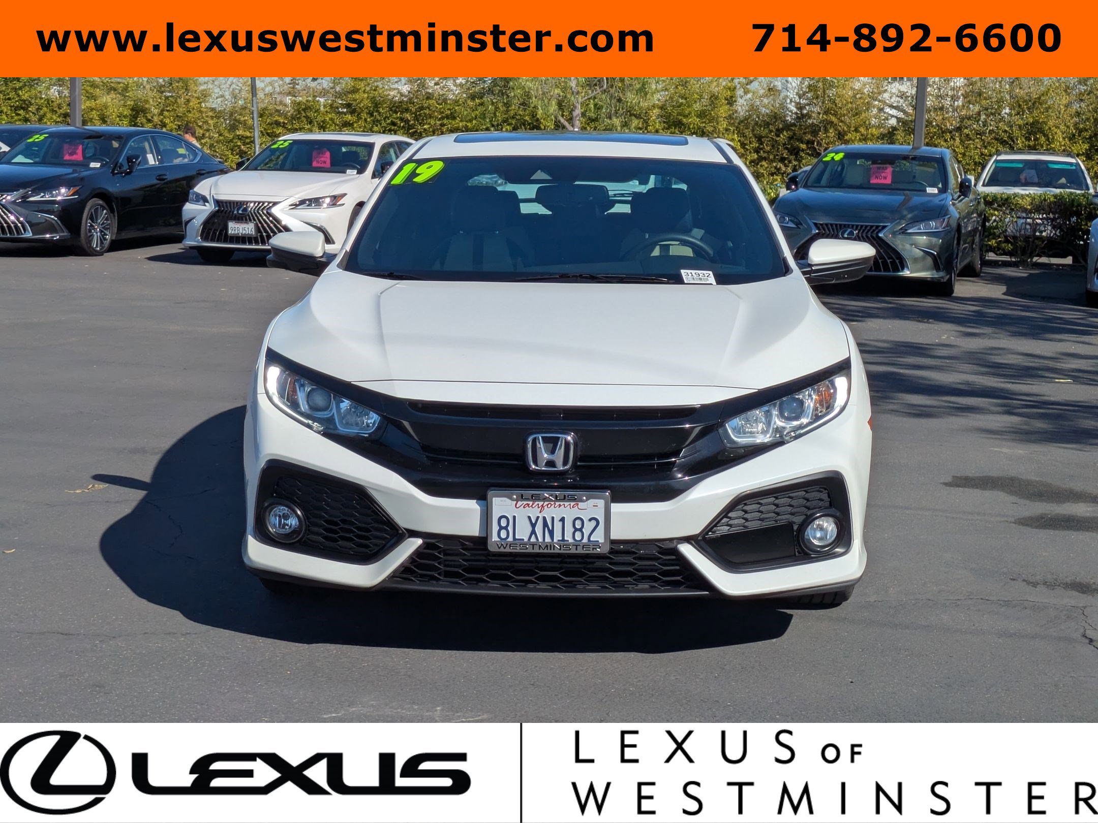 Used 2019 Honda Civic Hatchback EX-L with VIN SHHFK7H8XKU405762 for sale in Westminster, CA