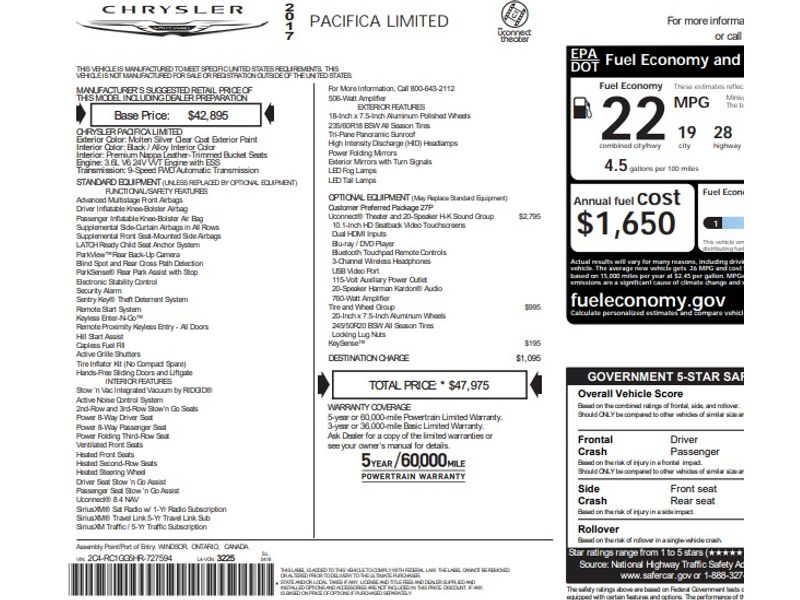 Used 2017 Chrysler Pacifica Limited with VIN 2C4RC1GG5HR727594 for sale in Champaign, IL