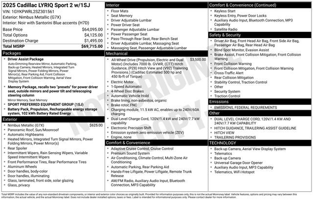 Used 2025 Cadillac LYRIQ Sport 2 with VIN 1GYKPWRL2SZ301561 for sale in Grove City, OH